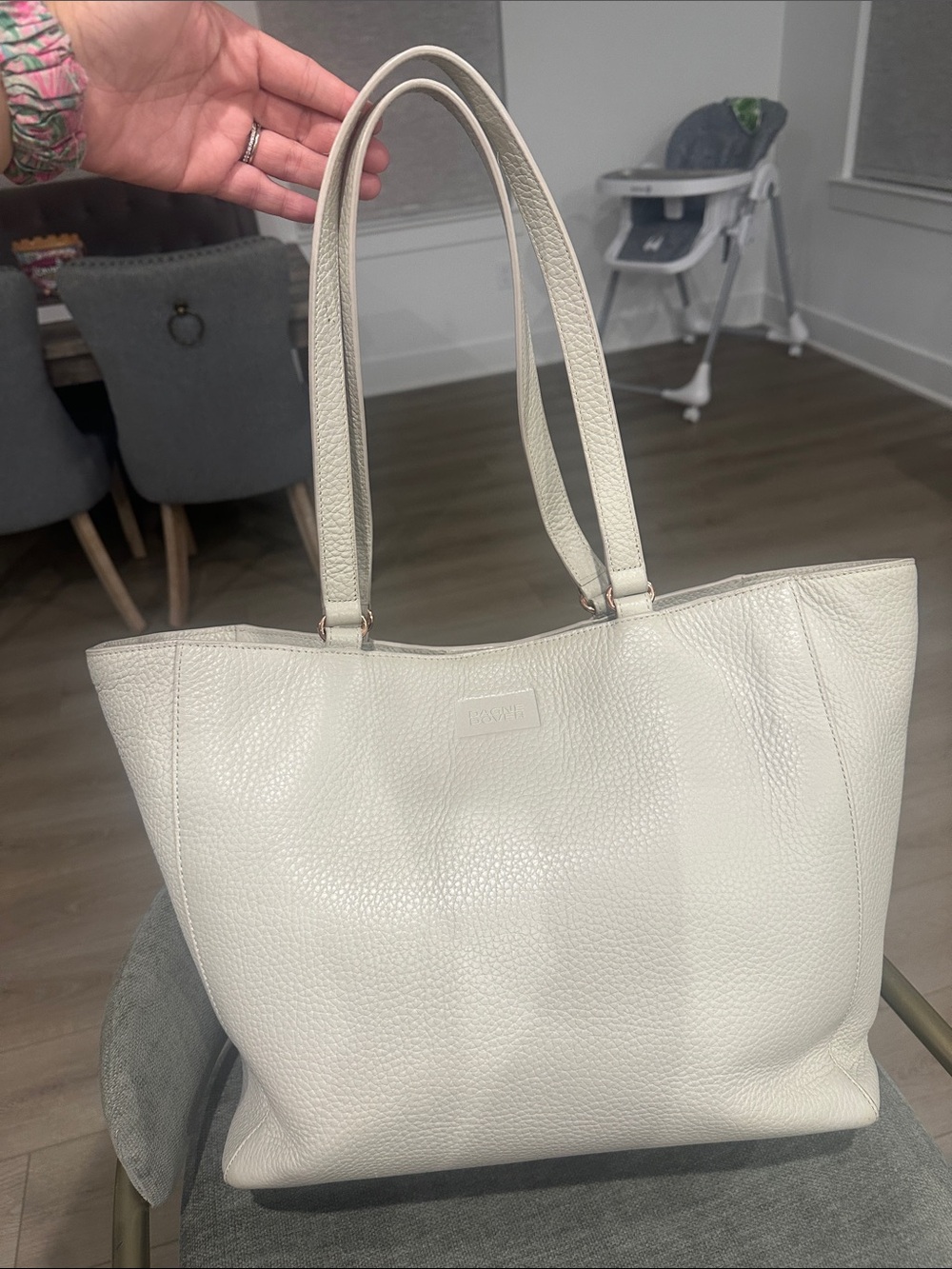 Dagne Dover Allyn Leather tote in bone color